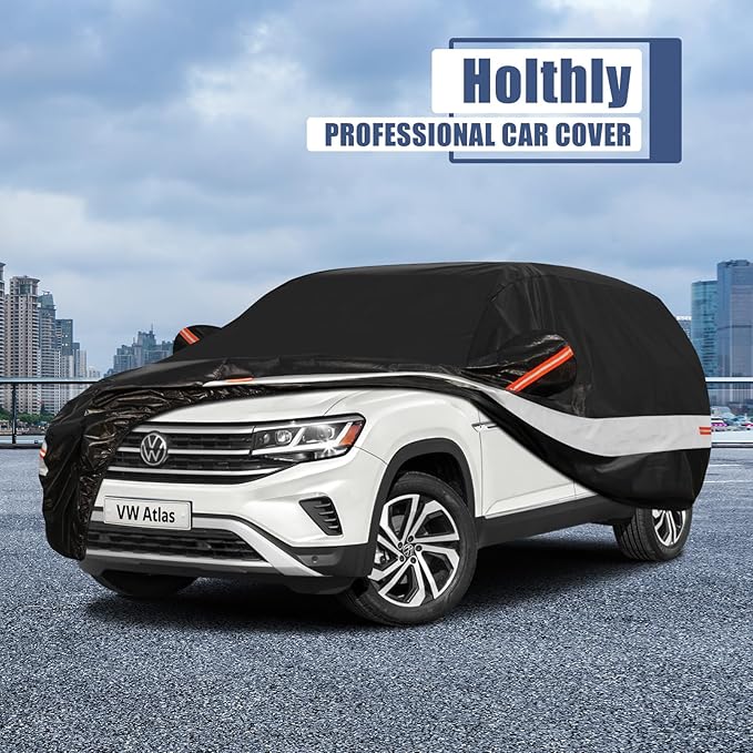 10 Layers SUV Car Cover Custom Fit for Volkswagen VW Atlas (2017-2024) Waterproof All Weather for Automobiles, Outdoor Full Cover Sun UV Rain Protection with Cotton.Black