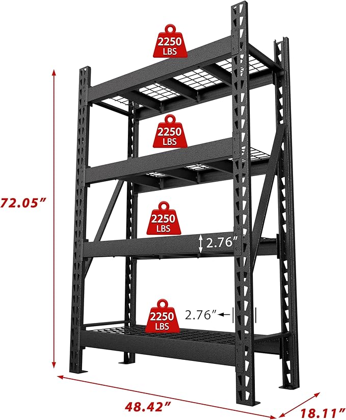 MUPATER 4-Tier Garage Shelving, 9000 LBS Heavy Duty Metal Storage Shelves, Adjustable Storage Wire Shelving Unit for Basement, Warehouse, Industrial