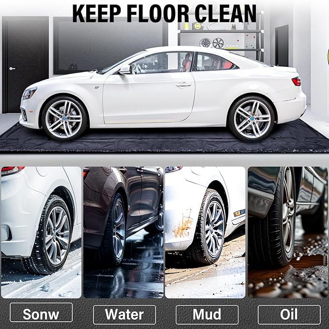 Containment Mat (7'9"W x 18'6"L) - Non-Slip Garage Floor Mat & Car Parking Mat, Heavy Duty Waterproof Protection from Snow, Rain, Mud, Easy to Clean & Install - for Garage, Workshop,Parking