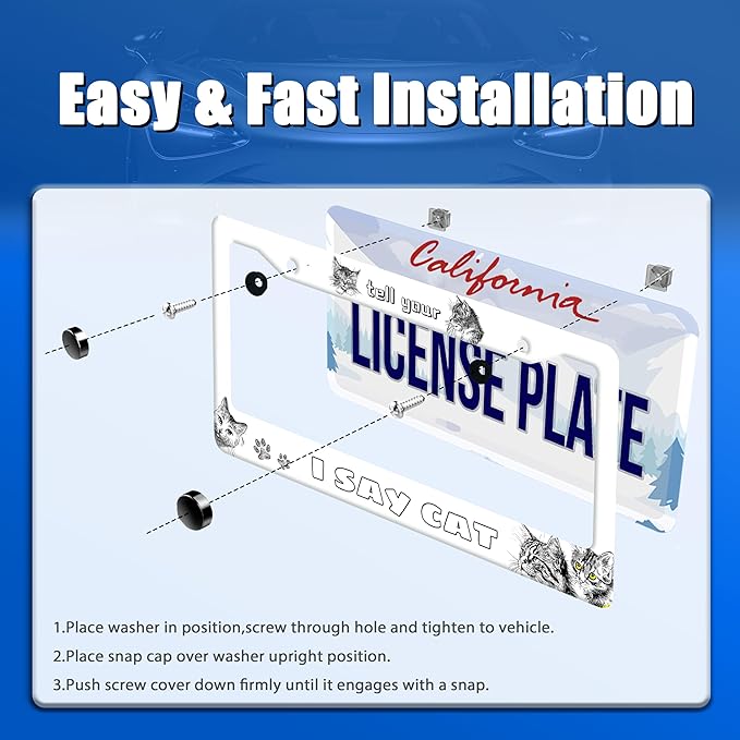 Cute Cats License Plate Frame Tell Your I Say Cat License Plate Stainless Steel Funny License Plate Holder Animal Car Accessories Decoration With 2 Holes Screws Fits Standard Vehicles Size 12.3"x 6.3"