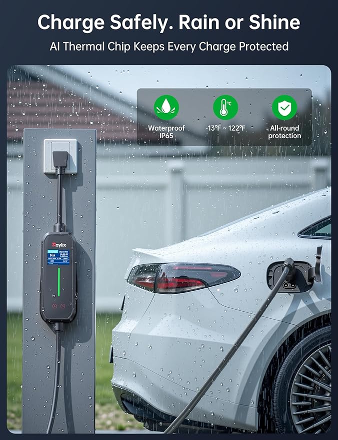 Raylix 16A Level 1&2 EV Charger, 110V-240V Electric Car Charger with 21ft Cable [Adjustable Current & Delay Charging] Portable EV Chargers for All SAE J1772, Nema 6-20 & Nema 5-15 Plug, Accessories