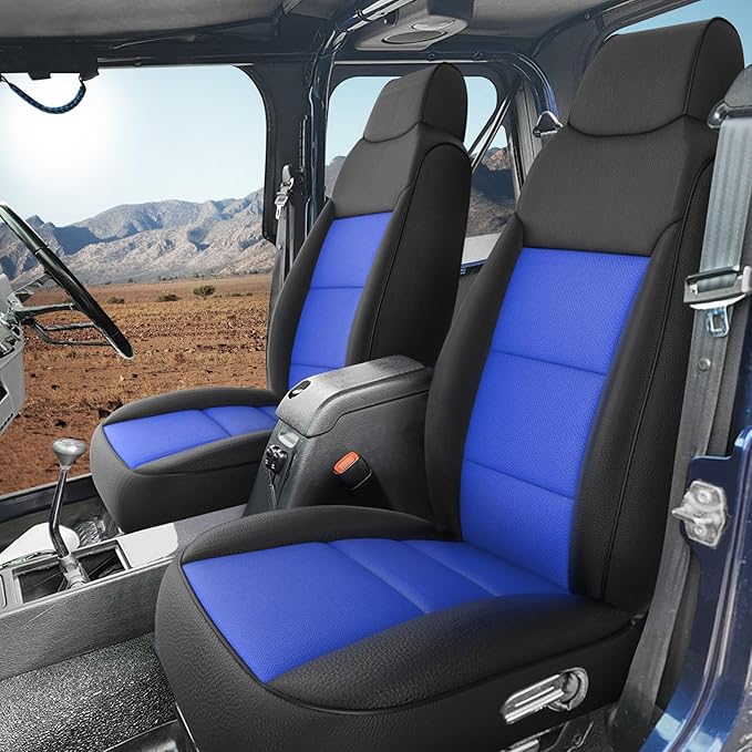 GIANT PANDA Full Set Car Seat Covers Customized Jeep Wrangler TJ Rubicon Sahara Sport X Unlimited 2003 2004 2005 2006, Faux Leather (Black&Blue)