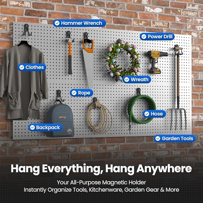 4 Pack Large Magnetic Hooks Heavy Duty Extra Strong Magnetic Garage Hooks Big NdFeB Industrial Magnet Hooks Magnetic Utility Storage Holder Organization with Anti-Slip Coating for Hanging Garden Tool
