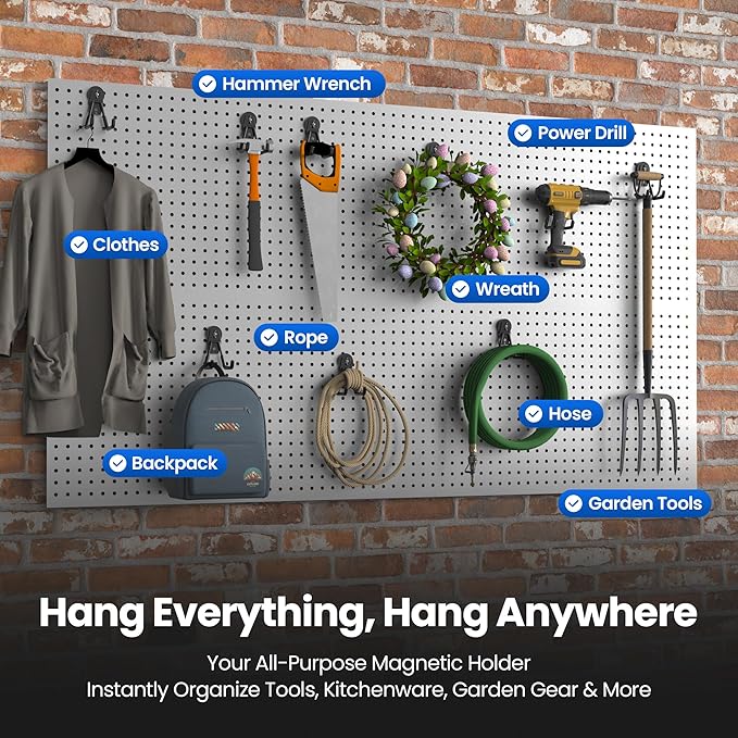 6 Pack Large Heavy Duty Magnetic Hook Extra Strong Magnetic Garage Hooks Big NdFeB Industrial Magnet Hooks Magnetic Utility Storage Holder Organization with Anti-Slip Coating for Hanging Garden Tool