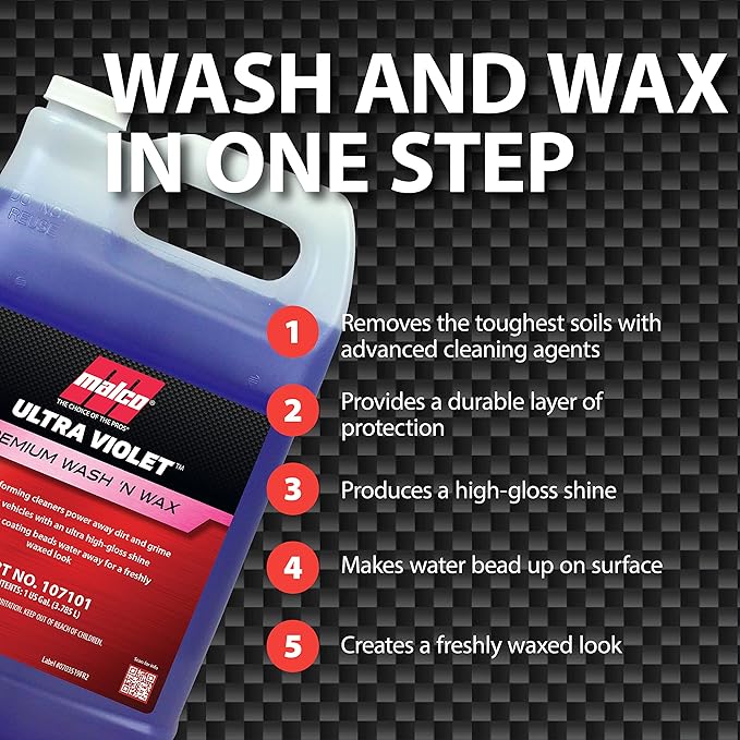 Malco Ultra Violet Premium Wash'n Wax – Best 2-in-1 Car Wash and Wax/Cleans and Provides A Durable, High-Gloss Shine in One Fast and Easy Step / 64Oz. (107164)