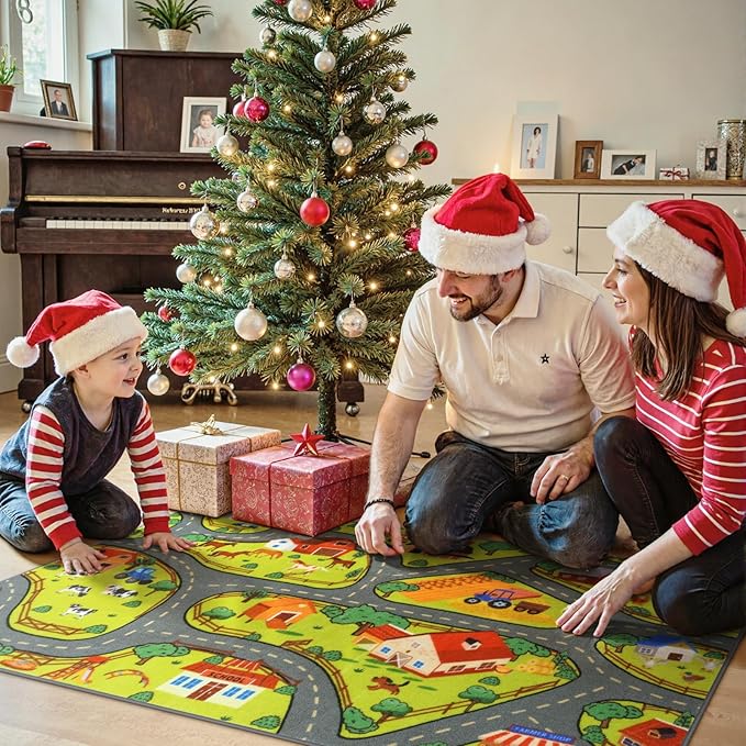 STARUIA Washable Kids Carpet Playmat Rug for Boys Room, 79"x39" Large Toddler Car Rug for Kids Toy Cars, Fun Learning Farm Play Mat Road Rugs for Kids Room Bedroom Playroom