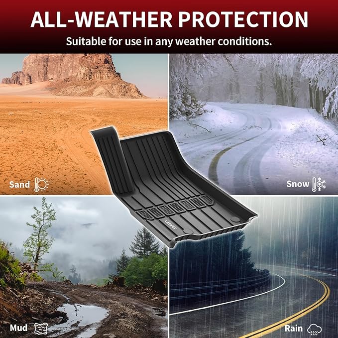 LASFIT Floor Mats for Jeep Grand Cherokee L 2021-2025 (ONLY for 6-Passenger Without Center Console) All Weather TPE Custom Fit Car Mats Floor Liners 1st & 2nd & 3th Row, Black