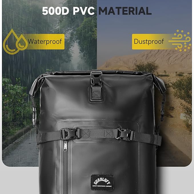 Motorcycle Tail Bag, 30L Waterproof Saddle Bag, 2 Size and 3 Color Options Motorcycle Travel Bag, PVC Luggage Bag, Rear Seat Bag, Classic Black GT-30BL