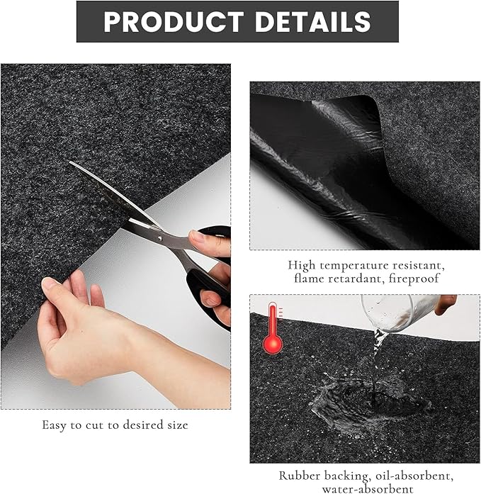 60 x 36 Inch Oil Spill Mat, Garage Floor Mat Under Car Driveway Mats Oil Leaks Absorbent Oil Pad, Reusable, Washable, Durable, Waterproof Backing, Protects Surfaces, Black