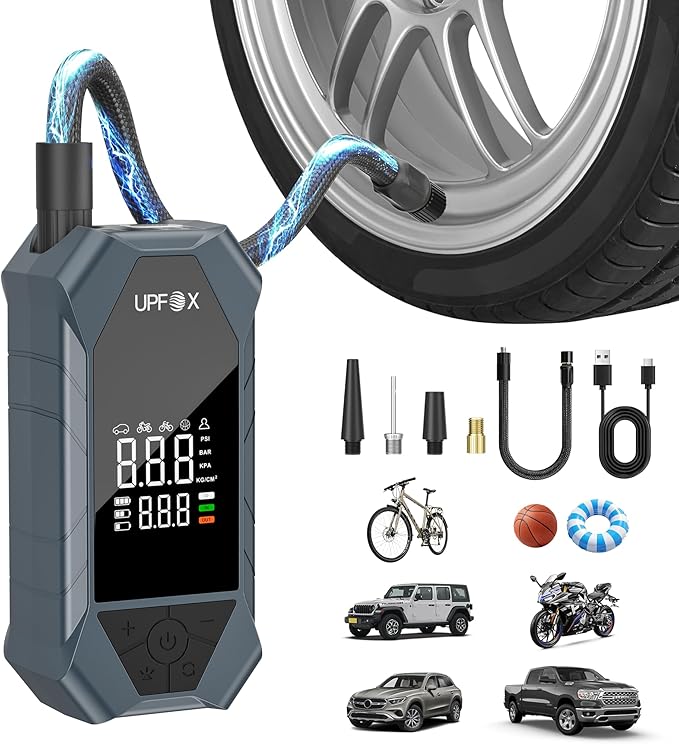 Tire Inflator Portable Air Compressor - 150psi &12000 mAh Fast Air Pump for Car Tires with Digital Tire Pressure Gauge Accurate Dual Lcd Display & Led Light for Car Motorcycle Bicycle Balls More