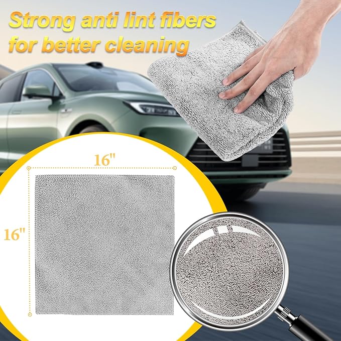 Drying Towels(Microfiber),Car Wash Cleaning Towel Extra Soft,Reusable and Durable,Absorbent, Lint-Free,Interior & Exterior Rags 16in x 16in-12 Packs Grey