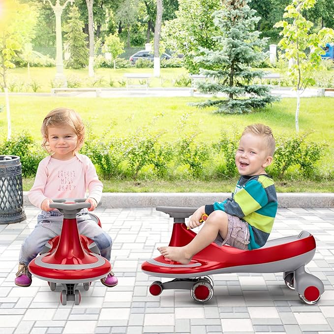 HONEY JOY Wiggle Car, 2 in 1 Swing Car for Kids, LED PU Flashing Wheels, No Batteries, Music, Gears or Pedals, Uses Twist, Turn, Ride On Toy for Toddlers Boys Girls 3 Years and Up (Red)