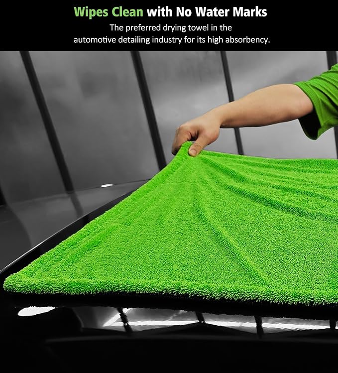 28" x 36" Car Drying Towel Extra Large, 1400 GSM Double Sided High Absorbent Car Wash Drying Towels, No Scratches or Streaks, Quick Dry Microfiber Towels for Cars Truck SUV, Green