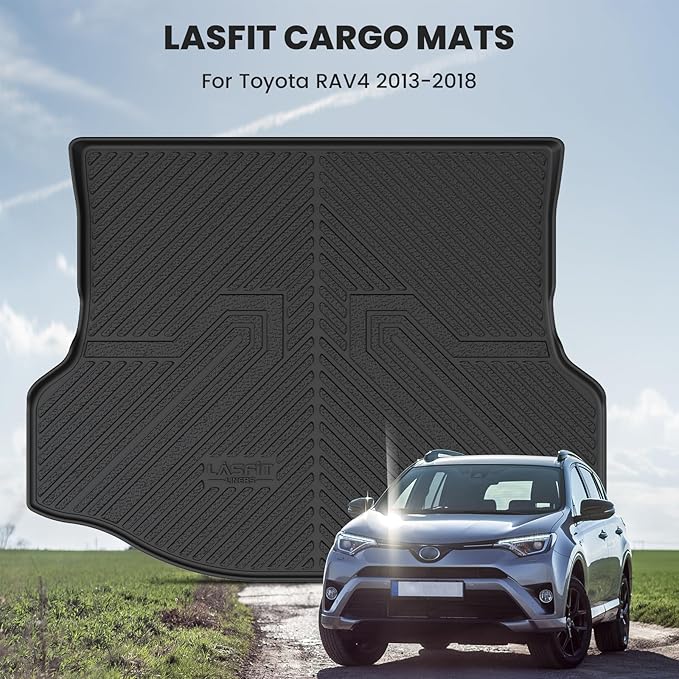 LASFIT Cargo Mat Fit for Toyota RAV4 2013-2018 TPE All Weather RAV4 Hybrid and Gasoline Trunk Mat 2013 2014 2015 2016 2017 2018 Custom Fit Rear Cargo Liner, Black