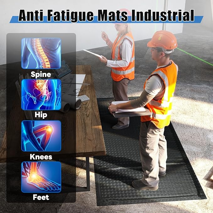 tonchean 3' x 7' Anti Fatigue Mats Industrial Extra Thick 15/16" Ergonomic Standing Floor Pad, Work Mats for Machinist Workshop Garage, Reducing Pressure - Black