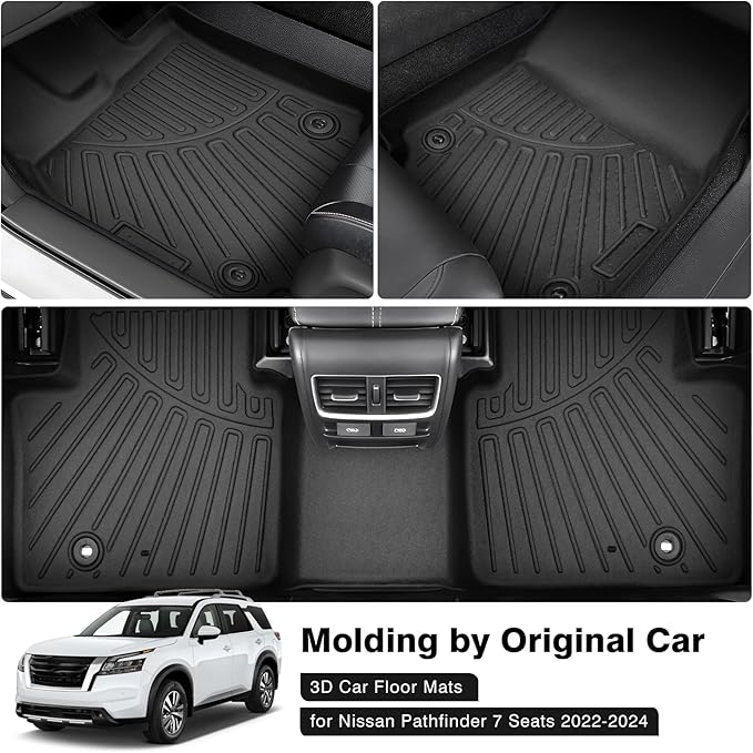 Powerty Floor Mats for 2023-2025 Nissan Pathfinder 7 Seats Accessories All Weather Floor Liners 3D TPE Floor Mat Heavy-Duty Floor Liners