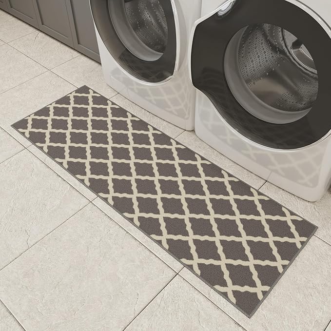 Ottomanson Hallway Runner Rug 20" x 59" Non Slip Trellis Area Rugs Easy to Clean Laundry Rug Runner Durable & Pet Friendly Floor Carpet Runners for Hallways Entryway Living Room Kitchen, Gray