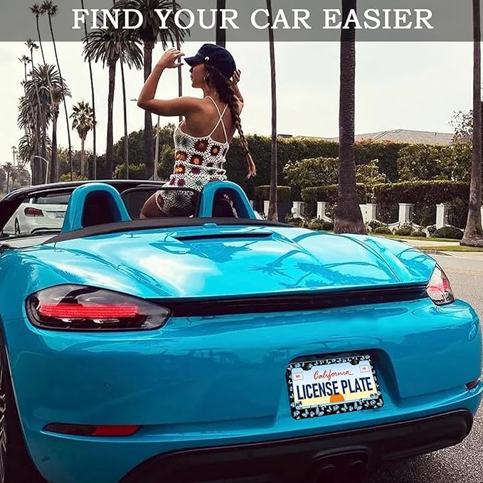 Blue Flower Butterfly License Plate Frames - 2 Pack Beautiful Butterfly Stainless Steel License Plate Holder,Rust-Proof Waterproof Car Decorative Tag Frame with Screws Fasteners Caps