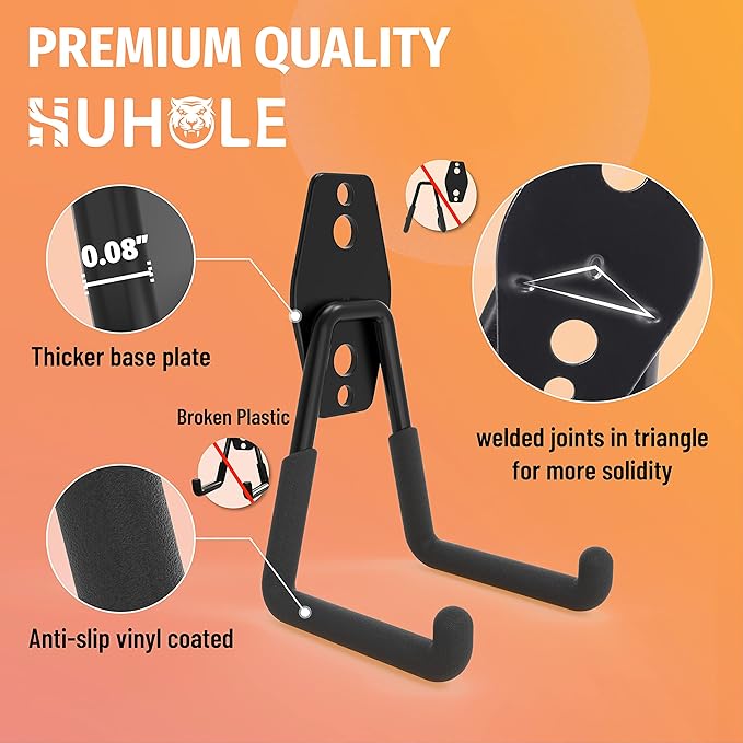 HUHOLE Garage Hooks Heavy Duty 4PC, Garage Wall Hooks, Wall Mount Hanging Hook for Bike, Ladder, Bulky Items