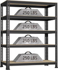5-Shelf Heavy Duty Shelving - Adjustable Garage Storage Shelves, Metal Utility Storage Racks for Warehouse Pantry Basement Kitchen, Garage Organizers Shelf Unit, Black