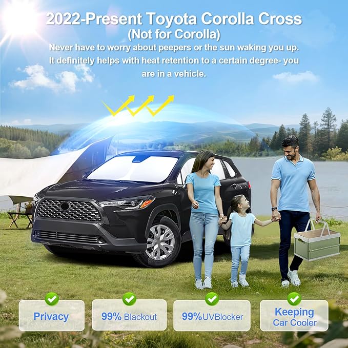 8pcs Car Window Shades for Toyota Corolla Cross2022-Present-Not Corolla Accessories,Windshield Side Rear Full Sunshade,Sun Visor UV Blocking, Privacy Protection and Blackout for Camping Outdoor