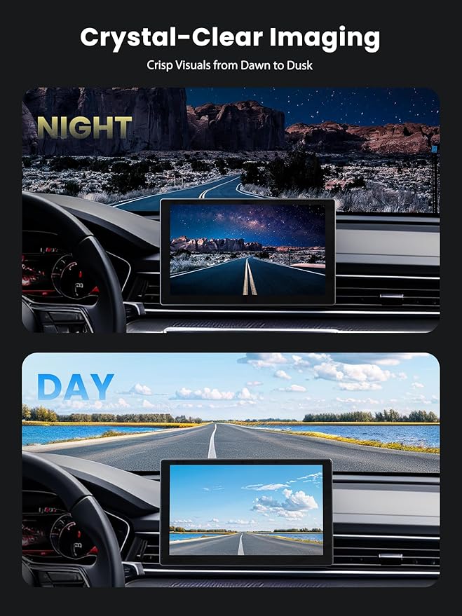 Portable CarPlay Screen for Car, 9'' Wireless Apple CarPlay & Android Auto Screen for Car, 4K Dash Cam, 1080P Backup Camera, GPS Navigation/Bluetooth/FM/Siri Voice Control for All Vehicles