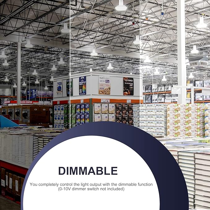 150W UFO-LED-High-Bay-Light, UL & DLC Listed 5000K Daylight 21000LM, 0-10V Dimmable LED High Bay Lights, IP65 Waterproof Commercial Bay Lighting Fixture AC100-277V for Warehouse(1 Pack)