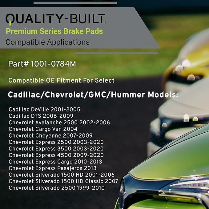 Premium Semi-Metallic Front Brake Pads (1001-0784M) Compatible with 1999-2020 Cadillac/Chevrolet/GMC/Hummer (Avalanche/Express 2500/3500/H2/Savana/Sierra/Silverado/Suburban & More)