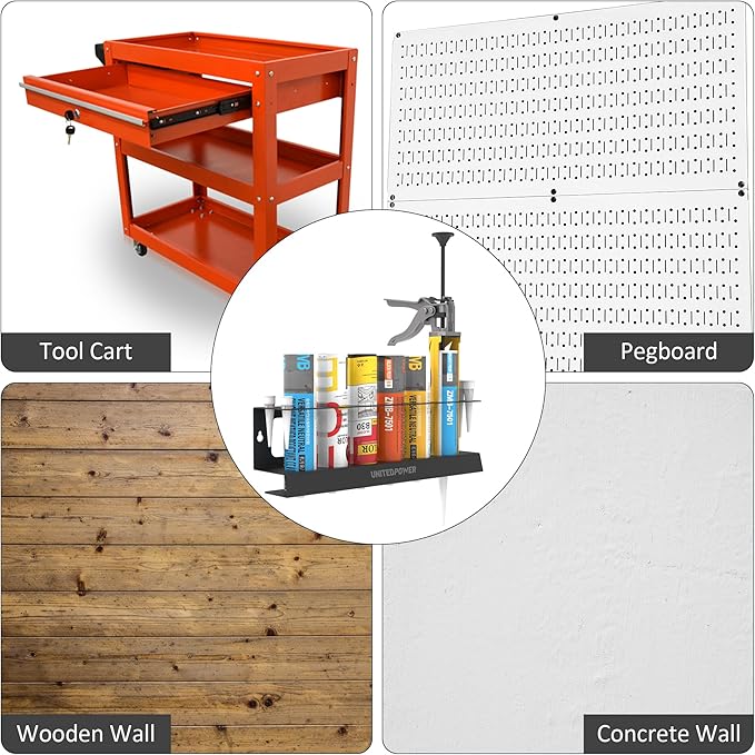 UNITEDPOWER Caulking Gun Holder, Wall Mount Hand Caulking Gun Storage Rack, Organizer for Workshop, Shop, Garage