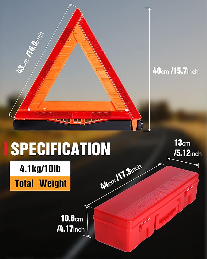 3 Pack Warning Triangle DOT Approved, Foldable Emergency Safety Reflective Triangles for Roadside Vehicles Breakdown with Carrying Case