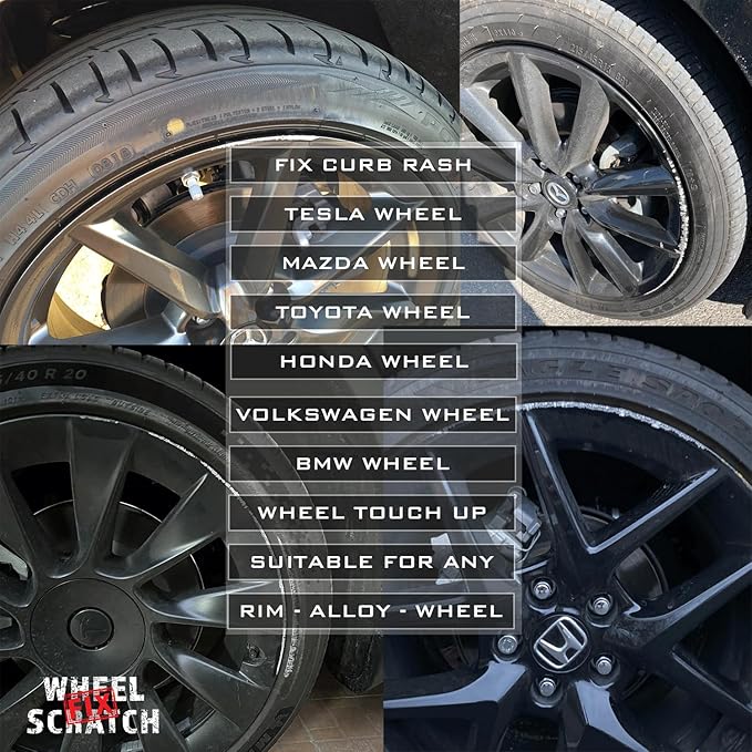 Gloss Black Rim Touch Up Paint Kit, Car Wheel Scratch Repair Kit, Wheel Touch Up Paint Pen, curb rim repair kit, curb rash repair Kit, Universal Rim Alloy Gloss Black Wheel Paint (Gloss Black)