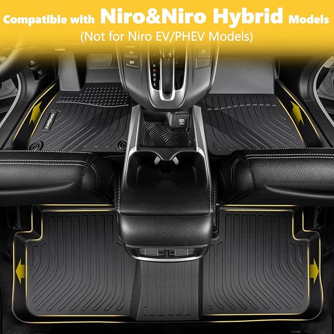 GINOWY- Floor Mats & Cargo Liner for Kia NIRO & NIRO Hybrid (Not for NIRO EV/PHEV) 2023 2024 2025, TPE All Weather Car Mats for Kia NIRO Trunk Mat Floor Liners Accessories