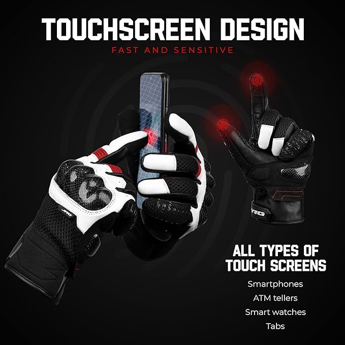 J.A.G. Leather Motorcycle Gloves for Men - Carbon Fiber Knuckle Protection, Motorbike Powersports, Dirt Bike, Touchscreen Gloves for Men and Women, Guantes para Moto.