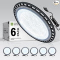 ASD LED High Bay UFO Light Fixture, Commercial Shop Lighting | Plug & Play Cable, IP65 Waterproof, ETL Listed | 200W 23900LM 5000K 100-277V | Warehouse, Garage, Workshop, Barn Lamp | Black, 6 Pack