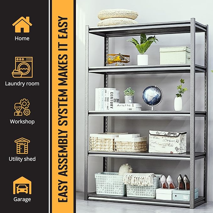 Rigma 5 Tier Garage Shelf, Heavy Duty Steel Shelving Unit, Adjustable Metal Multi-use Storage Rack, Shelves for Garage, Basement, and Industrial Warehouse Or Office (36" W X 16" D X 72" H 5-Tier)