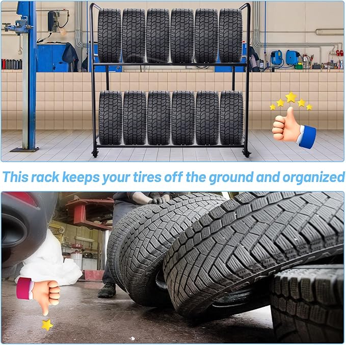 Rolling Tire Rack For Garage,Tire Storage Rack,Adjustable Metal With 4 Self-Locking Swivel Caster,Height 59”, With a Heavy-Duty Load Capacity Of 660 Pounds
