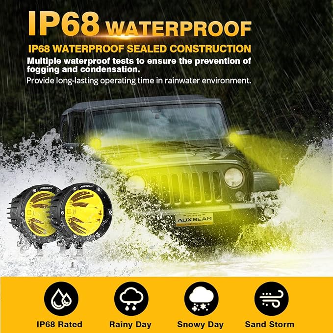 Auxbeam C4 Series 4 Inch 72W Amber Round LED Pods Spot Beam Automotive Offroad Lighting Yellow Fog Spot Light Bar for Trucks Car Motorcycle SUV ATV UTV Jeep Wrangler, Pair