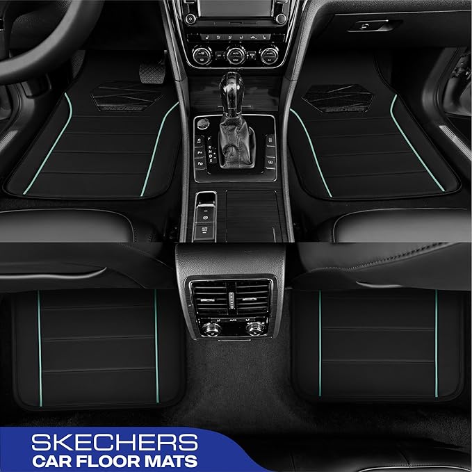 Skechers Memory Foam Car Mats,Leather Piping Car Floor Mats with Anti-Slip Pad,Universal Waterproof Fit Automotive Floor mats for Cars SUV,Vans,sedans,Trucks,car mats Full Set 4pcs Red