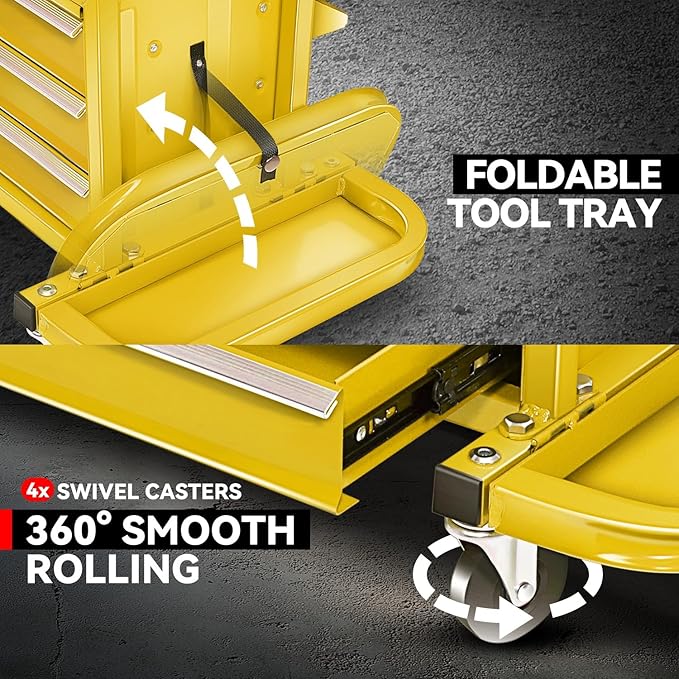 Auto Dynasty 3-Drawer Mechanic Rolling Seat, 350 LBS Capacity Roller Garage Shop Seat with Storage Tool Tray for Workshop, Repair Shop, Warehouse, Yellow
