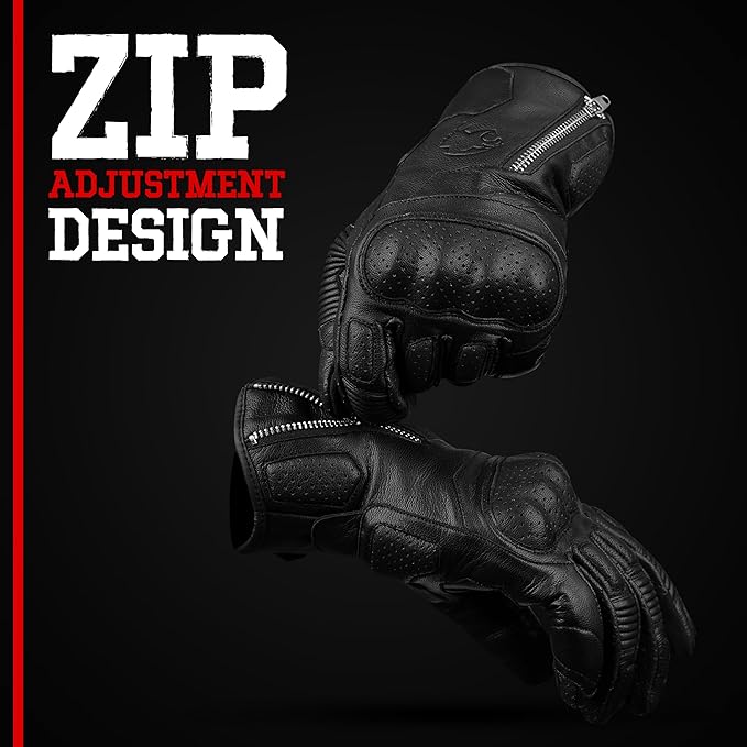 J.A.G. Motorcycle Gloves - Premium Leather Perforated Motorcycle Gloves for Men with Knuckle Protection | Touchscreen Motorbike Riding Gloves