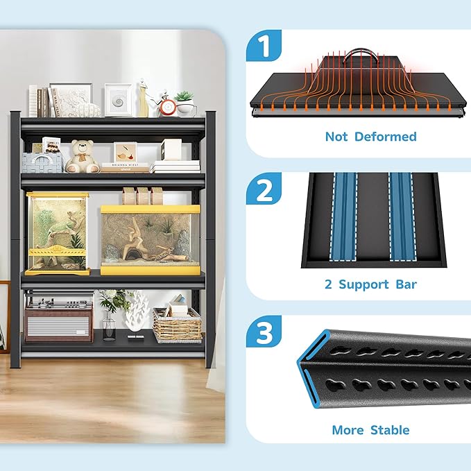 4-Tier Heavy Duty Metal Shelves, Industrial Style, Heavy-Duty Garage Storage Shelves, 40"W x 16"D x 72"H, 1800LBS Capacity