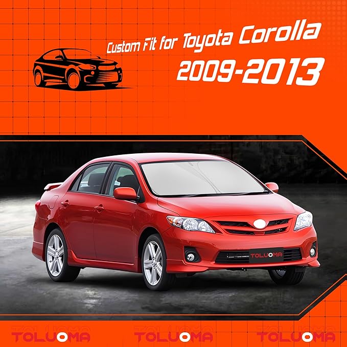 Custom Fit Windshield Sun Shade for Toyo-ta Corolla 2009-2013 - Full Coverage, 210T Reflective Fabric, Double-Layer Design - Blocks 99% UV Rays, Keeps Car Cool, Easy to Install and Store