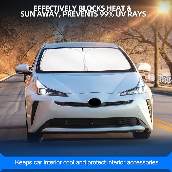 Windshield Sun Shade for Toyo-ta Prius 2016-2022 Foldable Sunshade Custom Fit Front Window Car Interior Accessories Protector Blocks UV Rays (NOT for Prius C or Prius V)