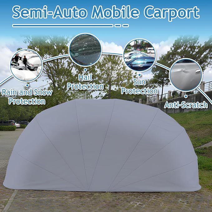 Heavy Duty Carport, Semi-Automatic Retractable Garage, Stainless Steel Folding Car Port, Portable Outdoor Car Tent, for Parking Lot, Yard, Garden, Grey, All Weather Proof, 5.5 * 2.5 * 2.3m