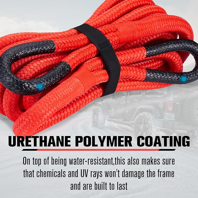 FieryRed 3/4” x 20FT Kinetic Recovery Rope Kit with 2 Soft Shackles, 26500LBS MBS Heavy Duty Tow Rope Snatch Strap Offroad for SUV, Truck, Car and Tractor