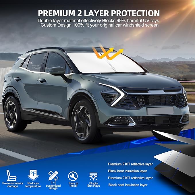 Windshield Sun Shade for Kia Sportage NQ5 2023-2025 Foldable Sunshade Custom Fit Front Window Car Interior Accessories Protector Blocks UV Rays
