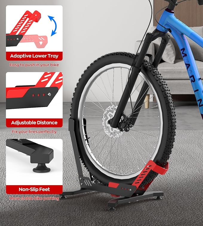 Bike Stand Floor, Portable Bike Rack for Garage 3.5" Wide Tire Indoor Bike Holder, Front and Rear Wheel Parking Rack Fit for 24"-29" Bike