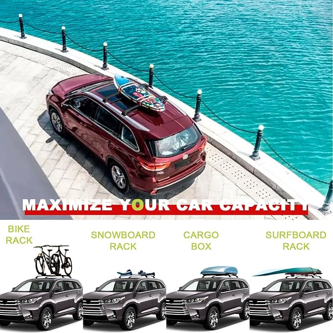 KINGGERI Lockable 220lbs Cross Bars Roof Racks Fit for Toyota Highlander 2014-2019 XLE Limited & SE LE & LE Plus, Aluminum Heavy Duty Roof Rails Crossbars Anti-Theft Metal Black Matte Luggage Kayak