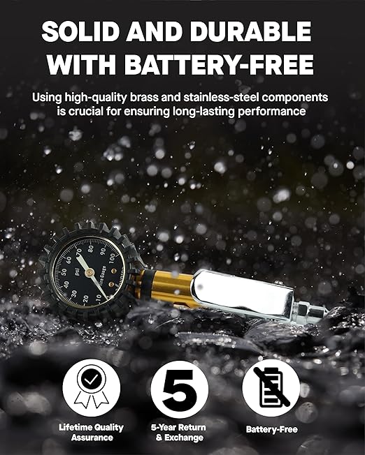 Vondior Tire Inflator with Pressure Gauge(0-100 PSI) - ANSI B40.1 Accurate, Large 2" Glow Dial, Premium Braided Hose, Durable Rubber Hose, Perfect for Any Car, Truck, Motorcycle, RV