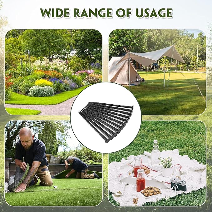 Landscape Edging Stakes, 170 Pcs 8" Plastic Garden Spikes, Spiral Nylon Anchoring Spikes for Paver Edging, Weed Barriers, Artificial Turf, Tent, Grass Pathway and More, Black